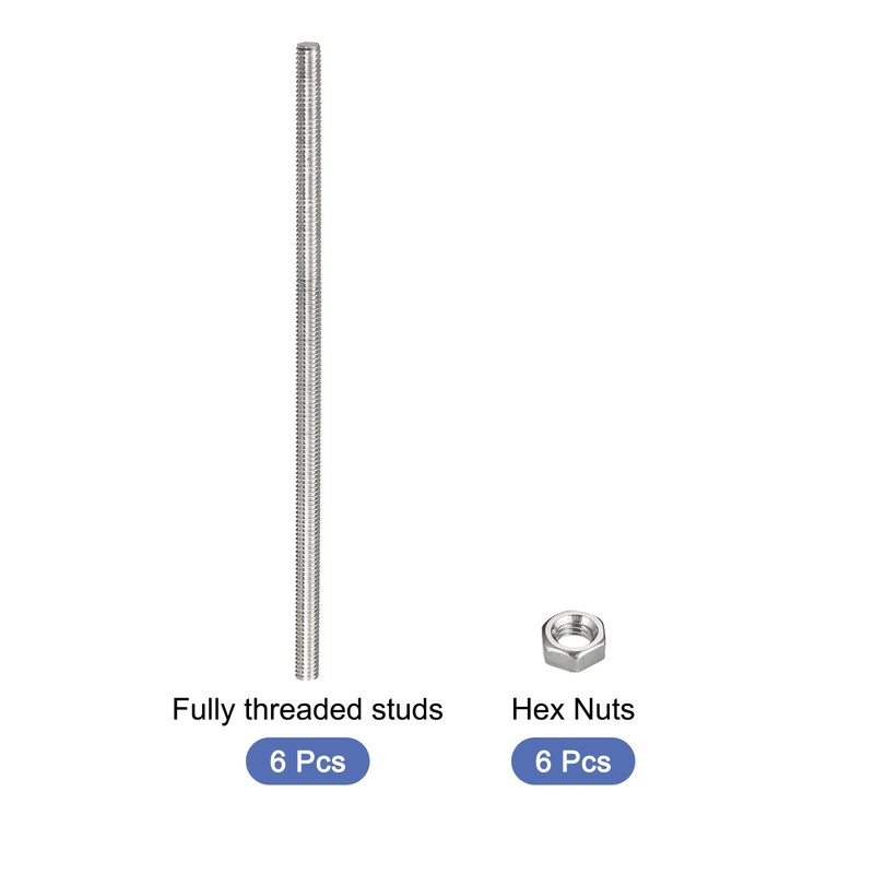 Rebower Fully Threaded Rod (with 6 Pcs Hex Nuts),Stainless Steel