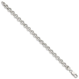 GlittersandGold Sterling Silver 7.75mm Semi-solid Rolo Chain Necklace