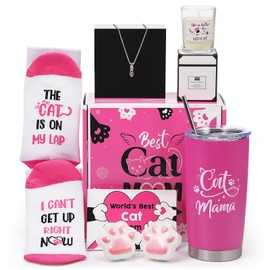 Ziliny 11 Pcs Best Cat Mom Gift Box Christmas Cat Owners Gifts for Women Funny Cat Lover Tumbler Bath Bombs Cat Lady Gifts for Christmas Birthday Mother's Day Anniversary Mom Wife Girlfriend Grandma