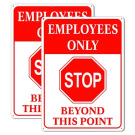 (2 Pack) Employees Only Sign, Beyond This Point, Stop Sign, 14"x10" Rust Free Heavy Duty Reflective Aluminum Metal, FadeResistant, UV Protected, Weatherproof, Easy to Mount