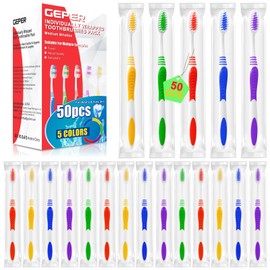 GEPER 50PCS Disposable Toothbrush Soft Bristle Toothbrush Bulk Pack, Individually Wrapped Bulk Toiletries, Soft Toothbrushes for Adult Travel Toothbush Set for Travel, Hotel, Donation