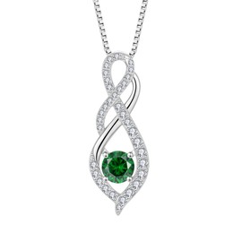 Aprila Women Infinity Necklace 925 Sterling Silver Twist Pendant with Chain Cubic Zirconia Green May Birthstone Emerald Color Jewelry