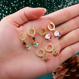 sovesi Small Christmas Earrings for Women, Christmas Snowman, Santa, Bell Drop Dangle Earrings for Women Cute Christmas Huggie Hoop Earrings Xmas Holiday Jewelry