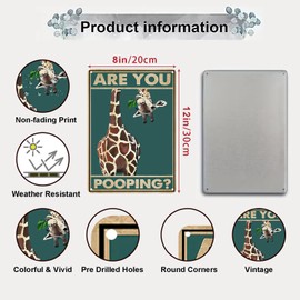 Aroutde Funny Giraffe Are You Pooping Wall Decor Vintage Bathroom Sign Animal Picture for Bathroom Toilet Wall Decor 8x12 Inch