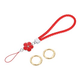 uxcell Wristlet Lanyard, 4.7" Leather Keychain Strap with Flower Charm for Clutch Cellphone Keychain Wallet Purse Accessories, Red