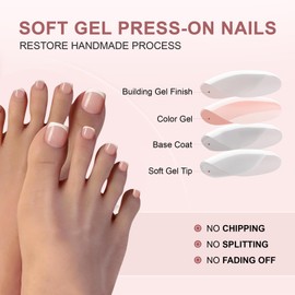 DMQ French Press on Nails for Toe, 120Pcs Square False Toenails Short, Nude Color French Tip Fake Toe Nails, Full Cover Stick on Toenails with Glue for Women Girls Nail Art Manicure Decorations