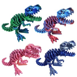 YNTOXIN Small 4PCS 6" 3D Printed Dinosaur, Articulated Dinosaur Fidget Toy, Flexible Pearly Sheen Tyrannosaurus Home Office Decor Desk Toy Small B