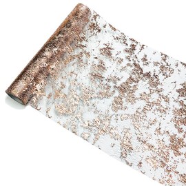 Mtsooning 28 cm x 15 yards Rose Gold Table Runner, Shiny Table Runner, Foil Metallic Thin Mesh Table Runner Roll for Wedding, Party, Birthday, Christmas