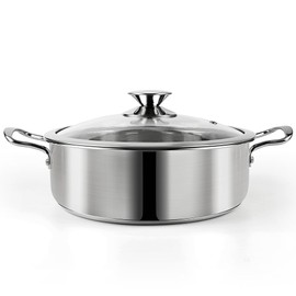 AuFranc® 4 Quart Tri-ply Stainless Steel Stockpot with Glass Lid, Induction Stock Pot Compatible with All Cooktops, Non-Toxic Soup Pot with Riveted Handles, Oven & Dishwasher Safe (Silver)
