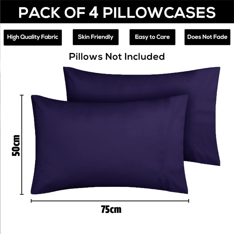 AL NOOR HOME Premium Navy Blue 4 Pack Pillowcases -