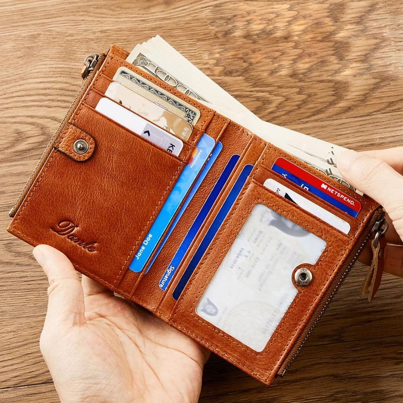 Wallet with Chain for Men Women Genuine Leather RFID Blocking