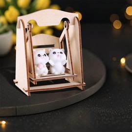 SIRPERICE Miniature Cat Figurine with DIY Swing - Funny Sculpture for Shelf, Cute Statue, Desk Decor, Home & Office Decoration, Fairy Garden Ornaments, Small Gift for Cat Lovers