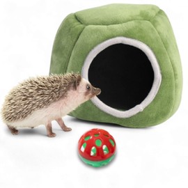 Hedgehog Hideout Nest with Bell Ball Toy, Cave Bed Nest Hedgehog Hideout, Guinea Pig Bed, Small Animals Warm House Cage Supplies, Hedgehogs Accessories, Hamster Cage Accessories (Green Hide)