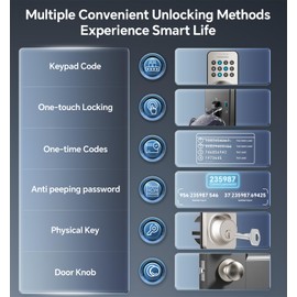 Ulecoce Keyless Entry Keypad Deadbolt with Handle Set, Smart Lock, Auto-Lock + One-Touch Lock, 100 Codes + Easy Install, Ideal for Airbnb/Homes/Offices, Fits U.S. Standard Front Doors, Satin Nickel