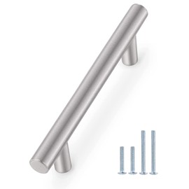 Probrico 10 Pack Brushed Nickel Cabinet Pulls 4 Inch Holes, Stainless Steel Kitchen Cabinet Handles T Bar Kitchen Cabinet Hardware Bathroom Drawer Handles, Euro Style Dresser Pulls