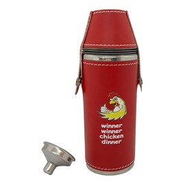 Giggle Golf Winner Winner Chicken Dinner 8 oz Red Flask With 4 Shot Glasses & 1 Funnel