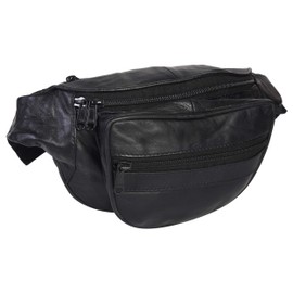 Leatherboss Cuero Genuino Viaje al Aire Libre Senderismo Ejecución Fanny Pack Cinturón Teléfono Celular Bolsa Titular Cartera para Hombres Mujeres Negro