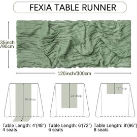 Table Runner, 90 x 300 cm, Cheesecloth Table Runner, Long Rustic Gauze Table Runner, Romantic Semi-Transparent Fabric Tablecloth Table Runner Boho for Wedding Decoration, Birthday Party (Green)