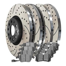 AutoShack Brake Kit Replacement for 2014 VW Jetta 1.4L 1.8L 2.0L FWD Front Rear Drilled & Slotted E-Coated Disc Brake Rotors Ceramic Brakes Pads BRK030645279