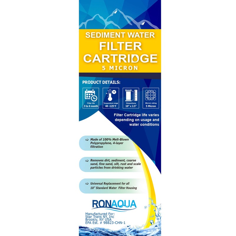 Sediment Water Filter Cartridge by Ronaqua 10"x 2.5", Four Layers