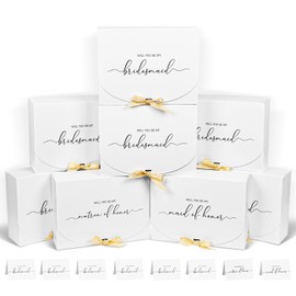 WLUSEAXI 8Pack Bridesmaid Proposal Box with Bridesmaid Cards, Bridesmaid Boxes with Ribbon, Maid Matron of Honor Proposal Box, White Boxes for Bridesmaid Proposal, Bridesmaid Proposal Gifts（White）