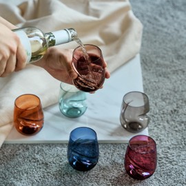 Khen Unbreakable Aerating Stemless Wine Glasses - European Tritan Plastic Wine Glass Set with Finger Indentations - Set of 6-13 oz - Acrylic Reusable, BPA Free, Naturally Aerates Wines