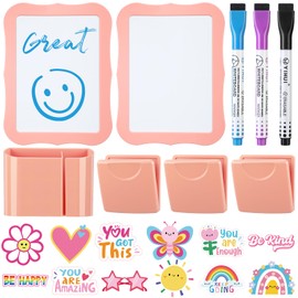 MotiMind Magnetic Pink Locker Accessories Kit Back to School Essentials Locker Organizer and decorations for girls with Whiteboard Mirror Pen Holder Markers Inspirational Fridge Magnets Clips