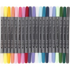 Double Ended Textile T-Shirt Fabric Markers - Pastel Colours Pack of 20 Dual Tip Pens