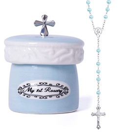My First Rosary Cross for Boy Keepsake Box and Rosary Gifting Set, Blue