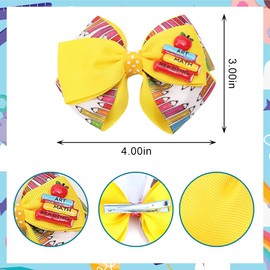 Estivaux 4 PCS Welcome Back to School Hair Bows Apple Book Hair Clips Red Yellow Grosgrain Ribbon Bows First Day of School Hair Accessories for Kindergarten Party Favor Supplies