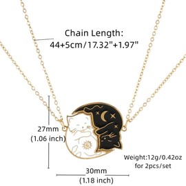 immerFancy Cat Yin Yang Matching Necklaces for Couples Best Friends, Friendship BFF Necklace for 2, Gold Stainless Steel Sun and Moon Cat Puzzle Bestie Necklace for Women Men Trendy Jewelry