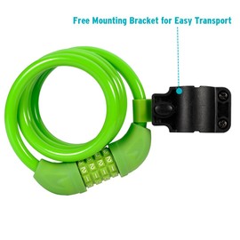 Titanker Bike Lock, 4 Feet Security Resettable Combination Coiling Bike Cable Locks with Mounting Bracket, 1/2 Inch Diameter (Green)
