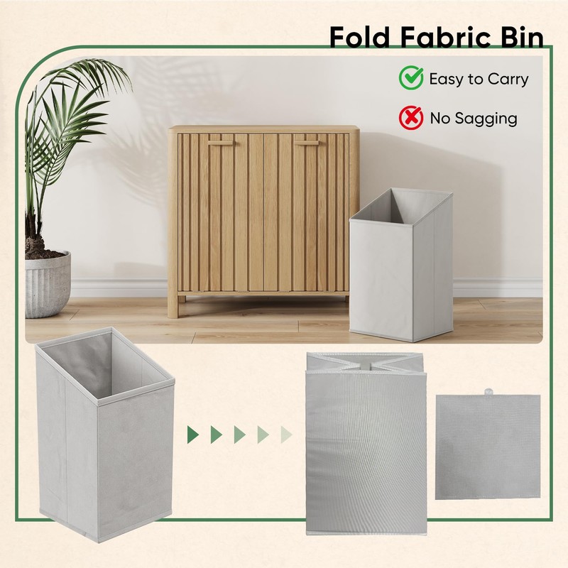 Double Tilt Out Laundry Hamper Cabinet, 11.8 Gallon Gradien Fluted