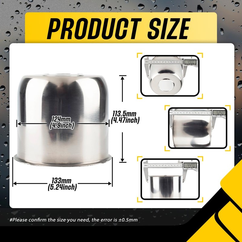 DewFlew 4Pcs 4.9" Push Through Wheel Center Caps Stainless Trailer