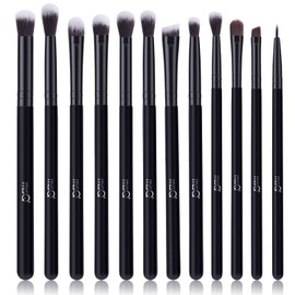 MSQ Eye Makeup Brushes 12pcs Eyeshadow Makeup Brushes Set with Soft Synthetic Hairs & Real Wood Handle for Eyeshadow, Eyebrow, Eyeliner, Blending(Black without bag)