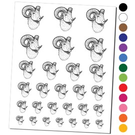 Majestic Bighorn Sheep Head Temporary Tattoo Water Resistant Fake Body Art Set Collection - Black (One Sheet)
