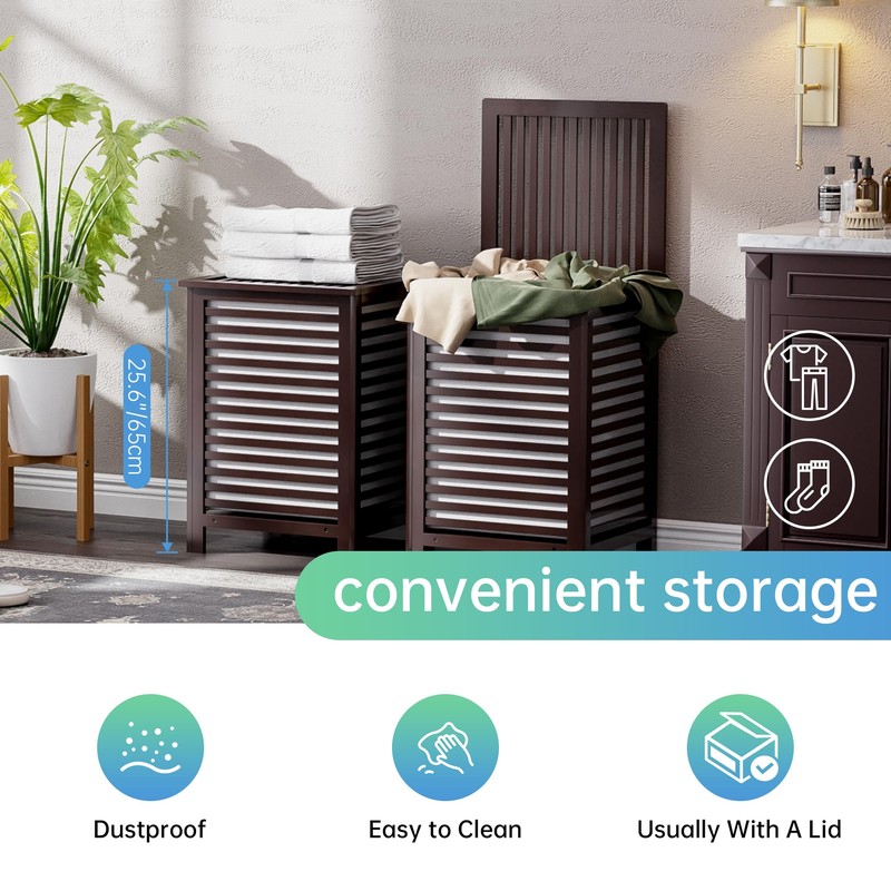 SMIBUY Double Laundry Hamper with Lid, 120L Bamboo Laundry Basket
