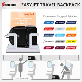 SUCIKORIO 45x36x20cm easyJet Travel Backpack Underseat Cabin Bag, Foldable Travel Rucksack Cabin Size For Plane Hand Luggage Waterproof Lightweight Nylon Carry On Backpack For Travelling, Hiking