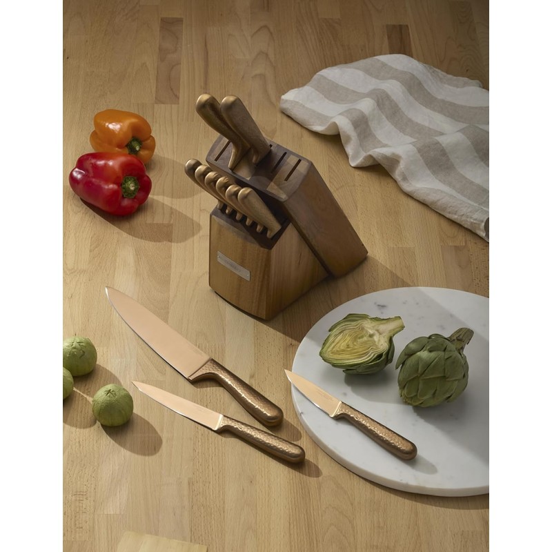 Cambridge Silversmiths Rame Hammered Copper 12-Piece Cutlery Set with Block