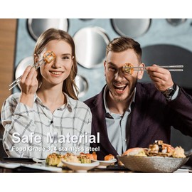 Chopsticks Stainless Steel 5 Pairs, Metal High Quality Reusable Chopsticks Titanium Chopsticks Holder, Environmentally Friendly Healthy Restaurant (Gift Packaging) (Chopsticks)