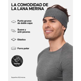 DANISH ENDURANCE Banda Térmica de Lana Merino con Forro Polar Cubre Orejas Cálido, para Hombre y Mujer, Gris Oscuro