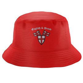 Purple Print House Embroidered English and Proud Bucket Hat Unisex England Rugby Football Country Him Her Recycled Hat, L, White