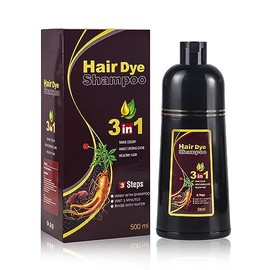 Coloración Instantánea de Cabello Negro para Cabello Gris, 3 en 1 Dye Shampoo Negro, 100% Cobertura de Canas Grises, Dye Shampoo Fácil