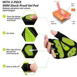 MOREOK Cycling Gloves Bike Gloves for Men/Women-[5MM Gel Pad] Biking Gloves Half Finger Bicycle Gloves Exercise Workout Gloves for Cycling/Weight Lifting/Gym/Motorcycle/Rowing-050-GREEN-L