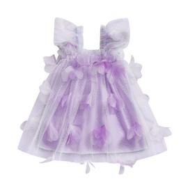 Toddler Baby Girl Dress Birthday Party Beach Tulle Dresses Sleeveless Sequin Pompom Ruffle Layered Tutu Tank Dress (E-Purple, 18-24 Months)