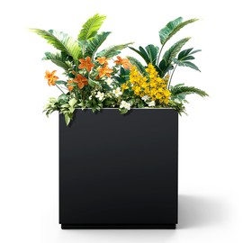 TUYOHW Metal Planter Box Outdoor Rectangular Planter, Large Planters for Outdoor Plants with Drainage Holes, All-Weather Use, 32''L×10''W×16.3''H, Black