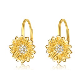 Sunflower Earrings 925 Sterling Silver Sunflower Leverback Earrings Sun Flower Jewelry Gifts For Female, Sterling Silver, No Gemstone