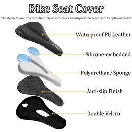 Rarapop Bike Seat Cushion, PU Leather Bike Seat Cover for Men & Women, Gel Padded Comfortable for Outdoor Indoor Use, Waterproof Seat Cushion Fit for Narrow Bike Seat