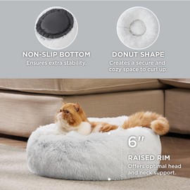 Bedsure Calming Cat Beds for Indoor Cats - Small Cat Bed Washable 20 inches, Anti-Slip Round Fluffy Plush Faux Fur Pet Bed, Fits up to 15 lbs Pets, Frost Grey