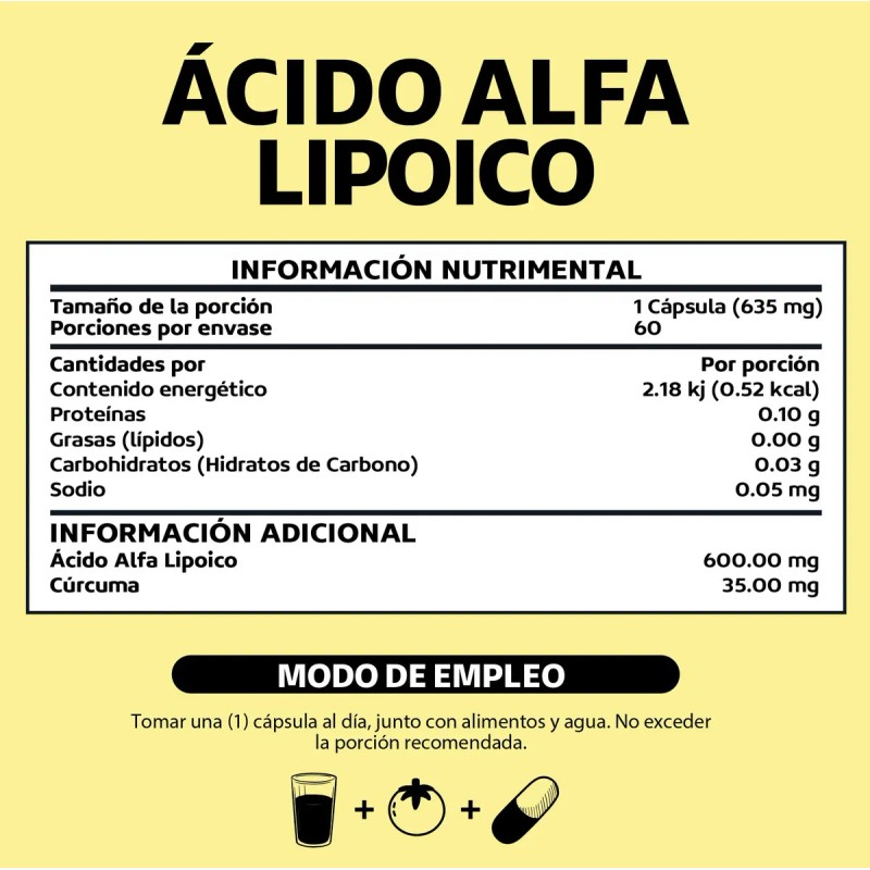 Ácido Alfa Lipóico Ala 600mg Por Cápsula Potenciado Cúrcuma Curcumina